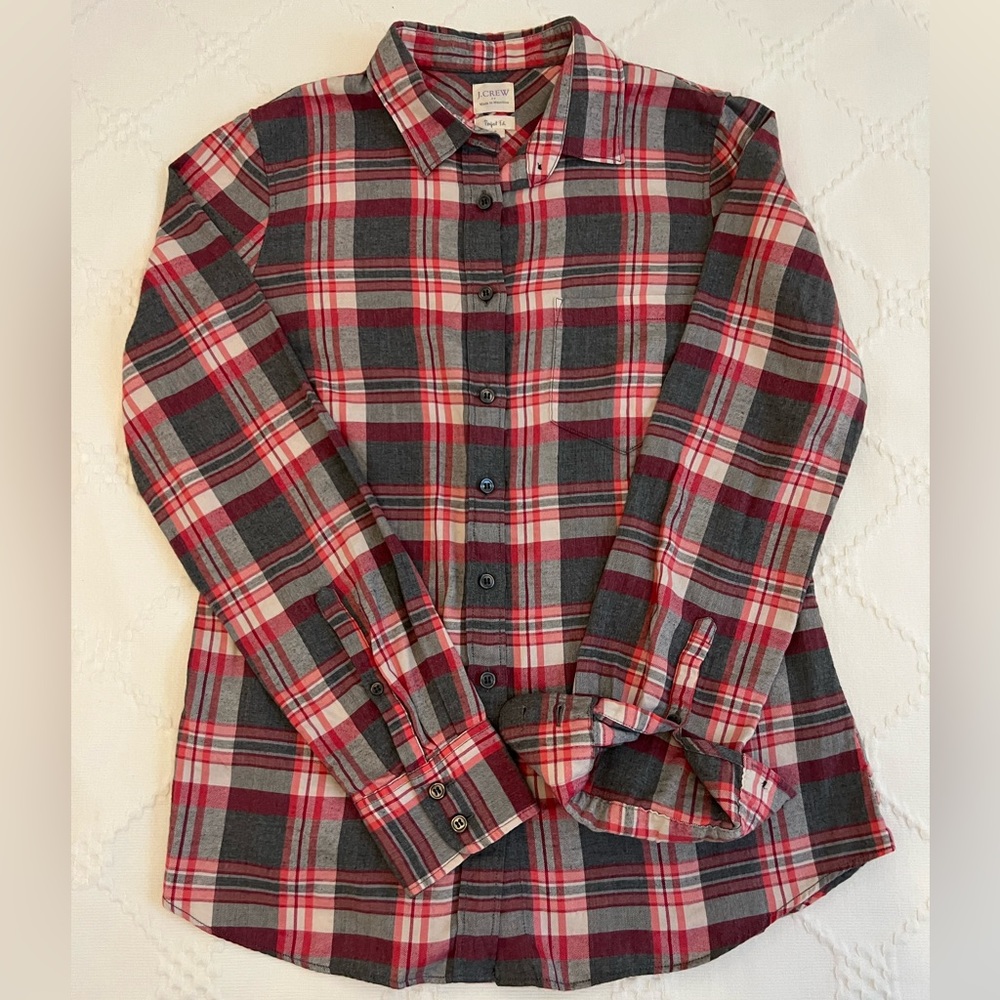 J.Crew Women’s Red & Grey Plaid Button Front Shirt